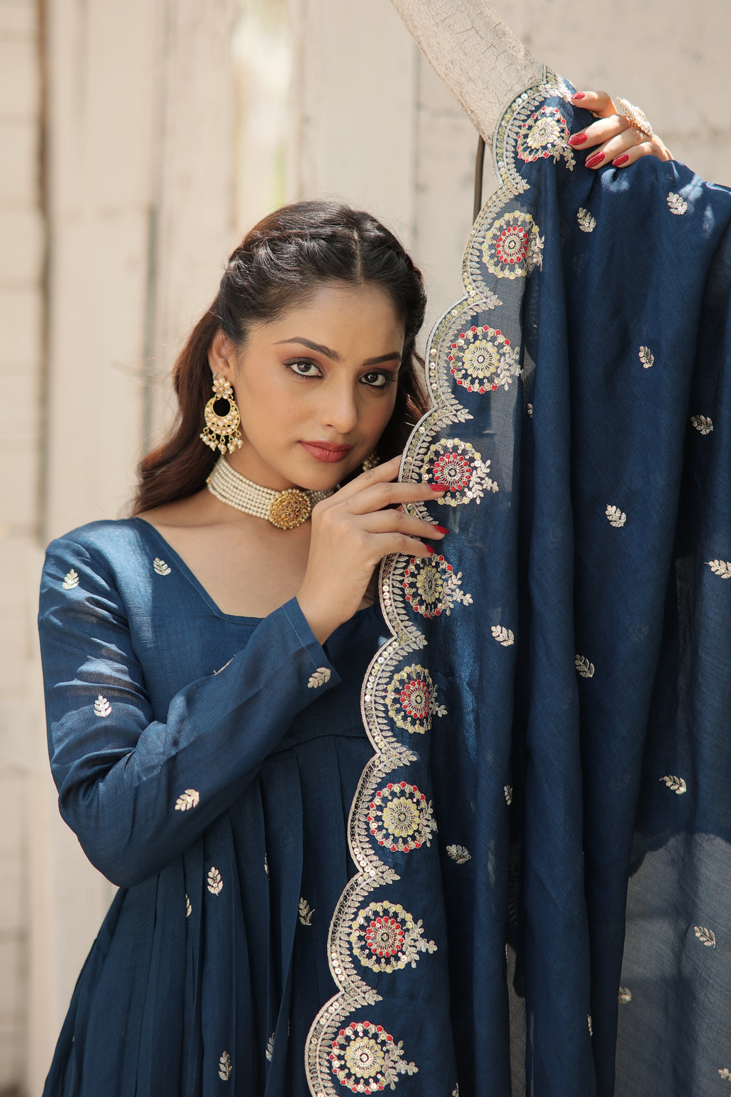 blue silk gown with dupatta 
