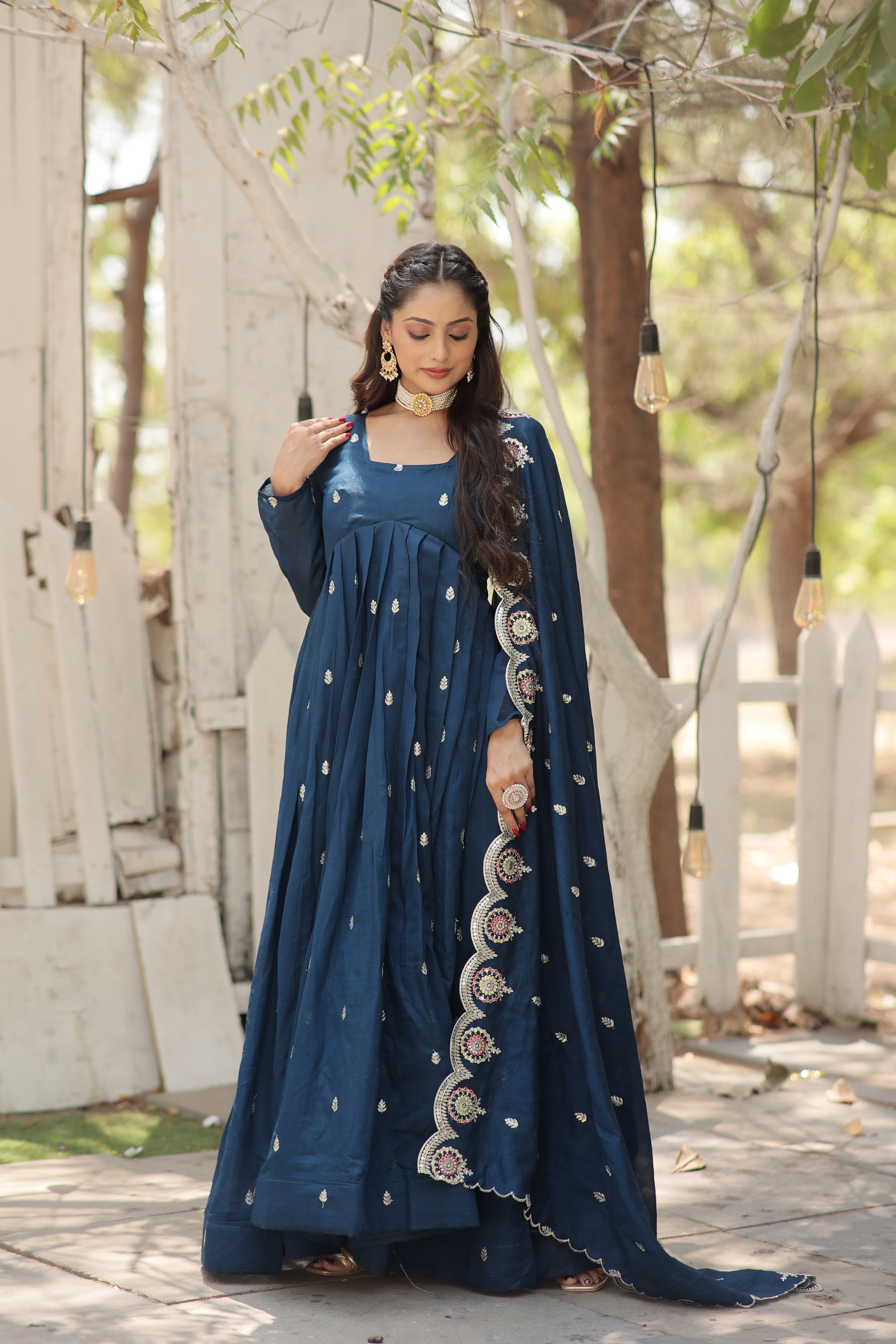 blue silk gown with dupatta 