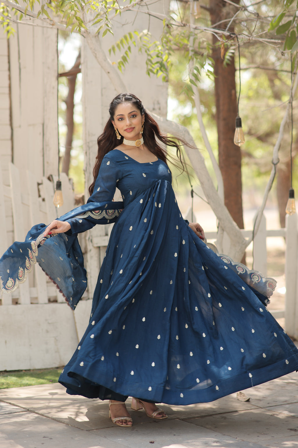 blue silk gown with dupatta 