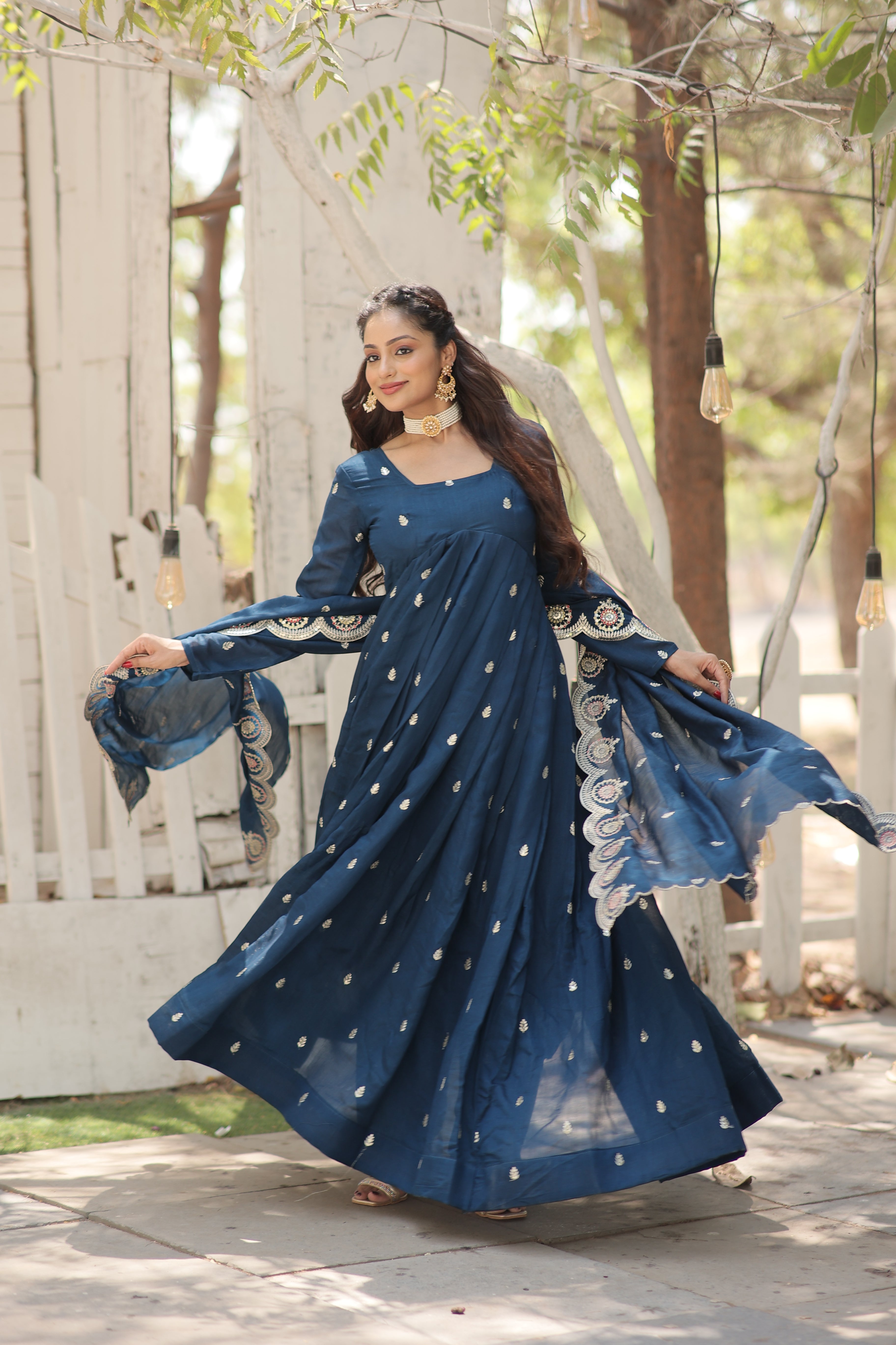 blue silk gown with dupatta main