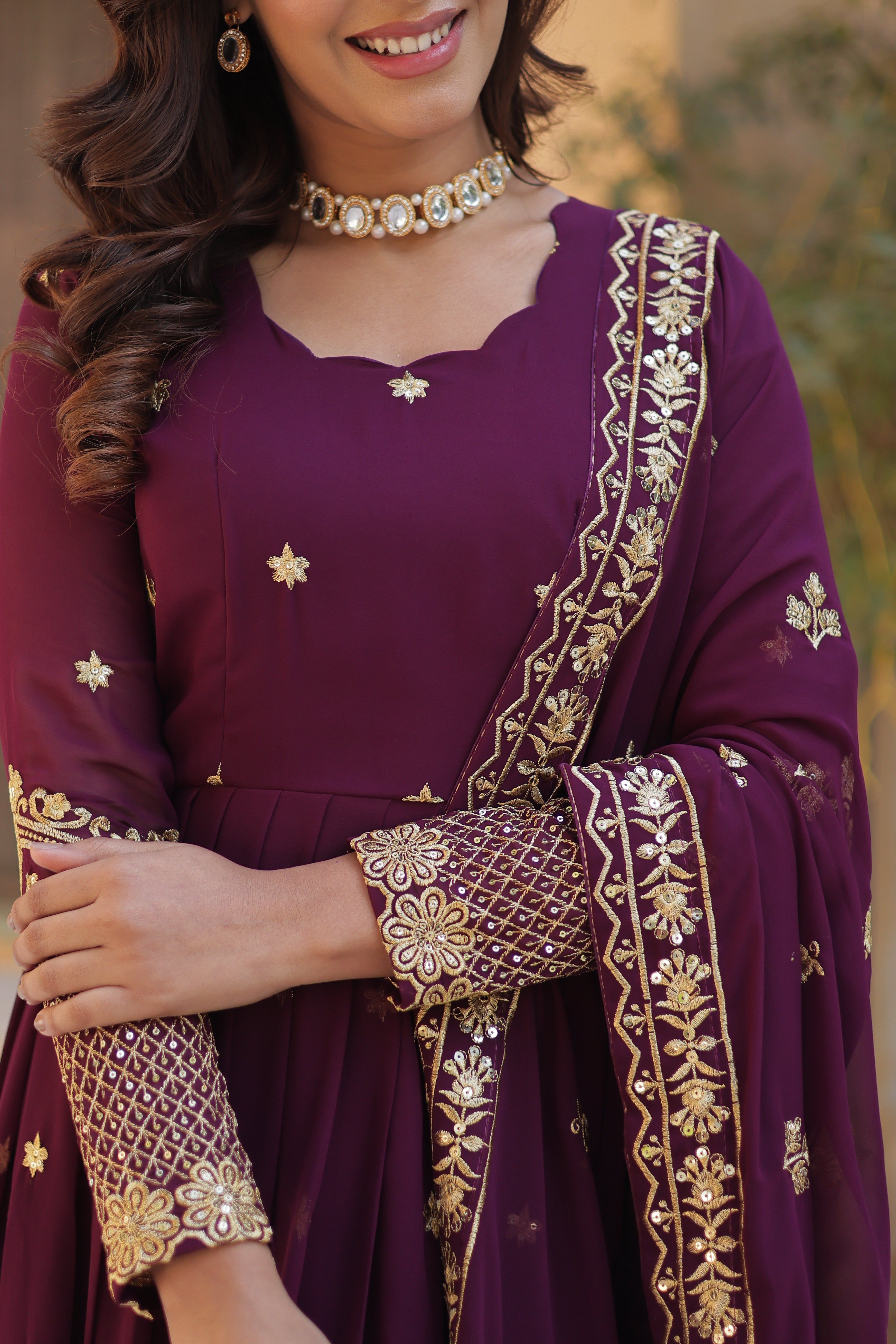 embroidered gown with dupatta 