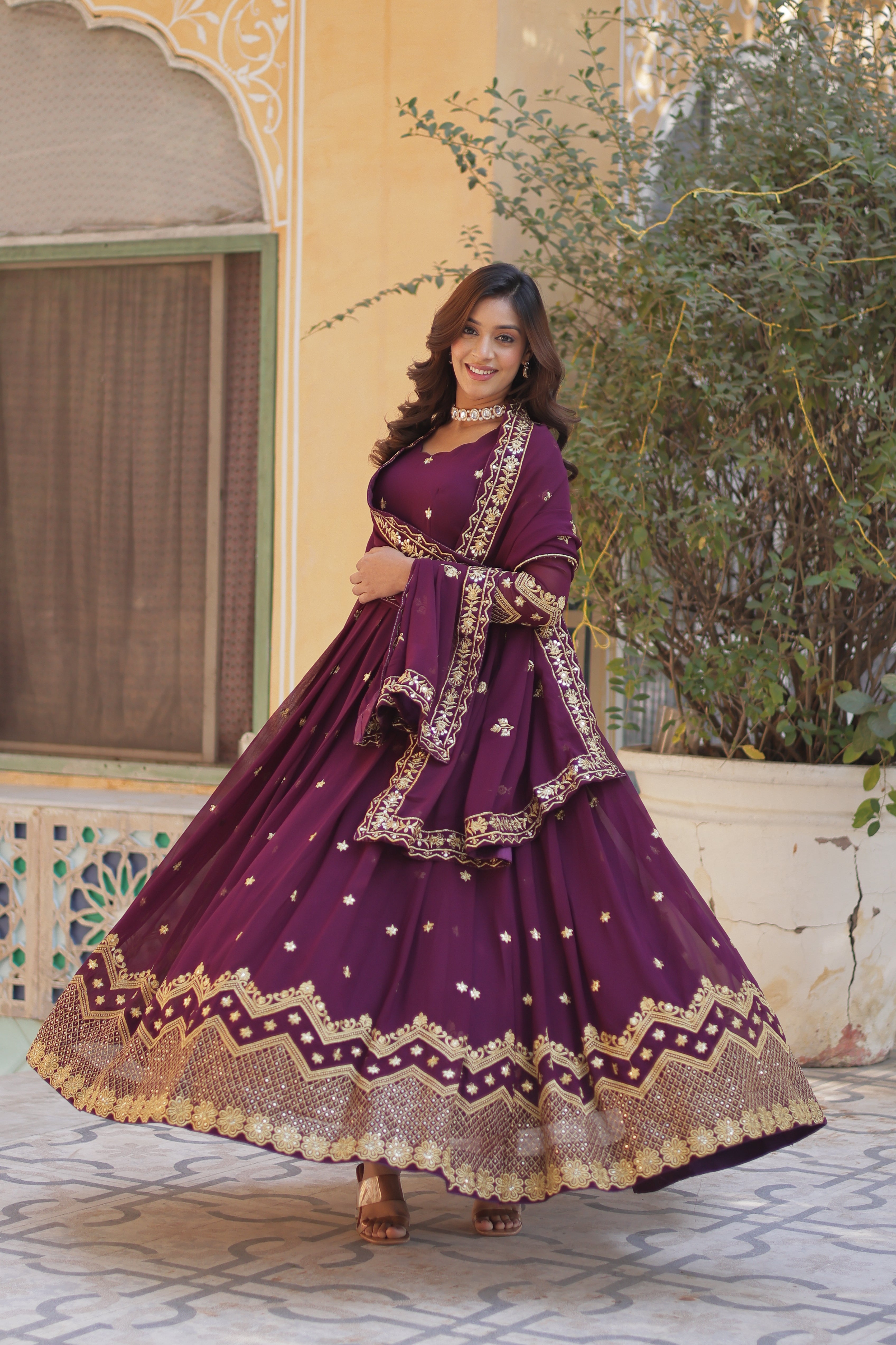embroidered gown with dupatta 