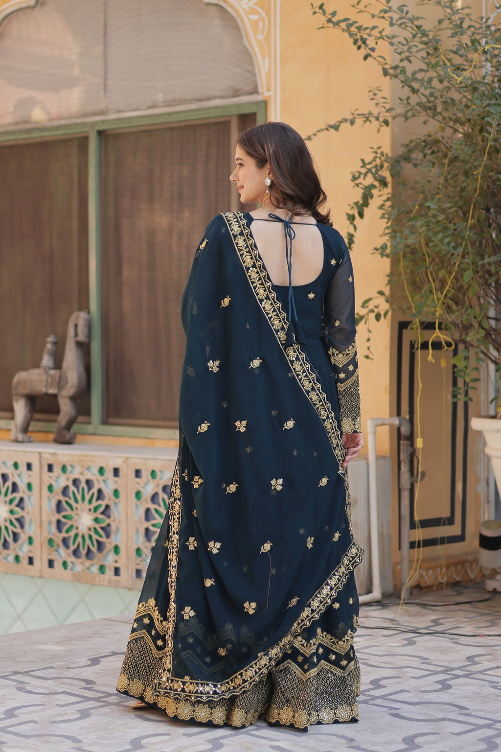 embroidered gown with dupatta 