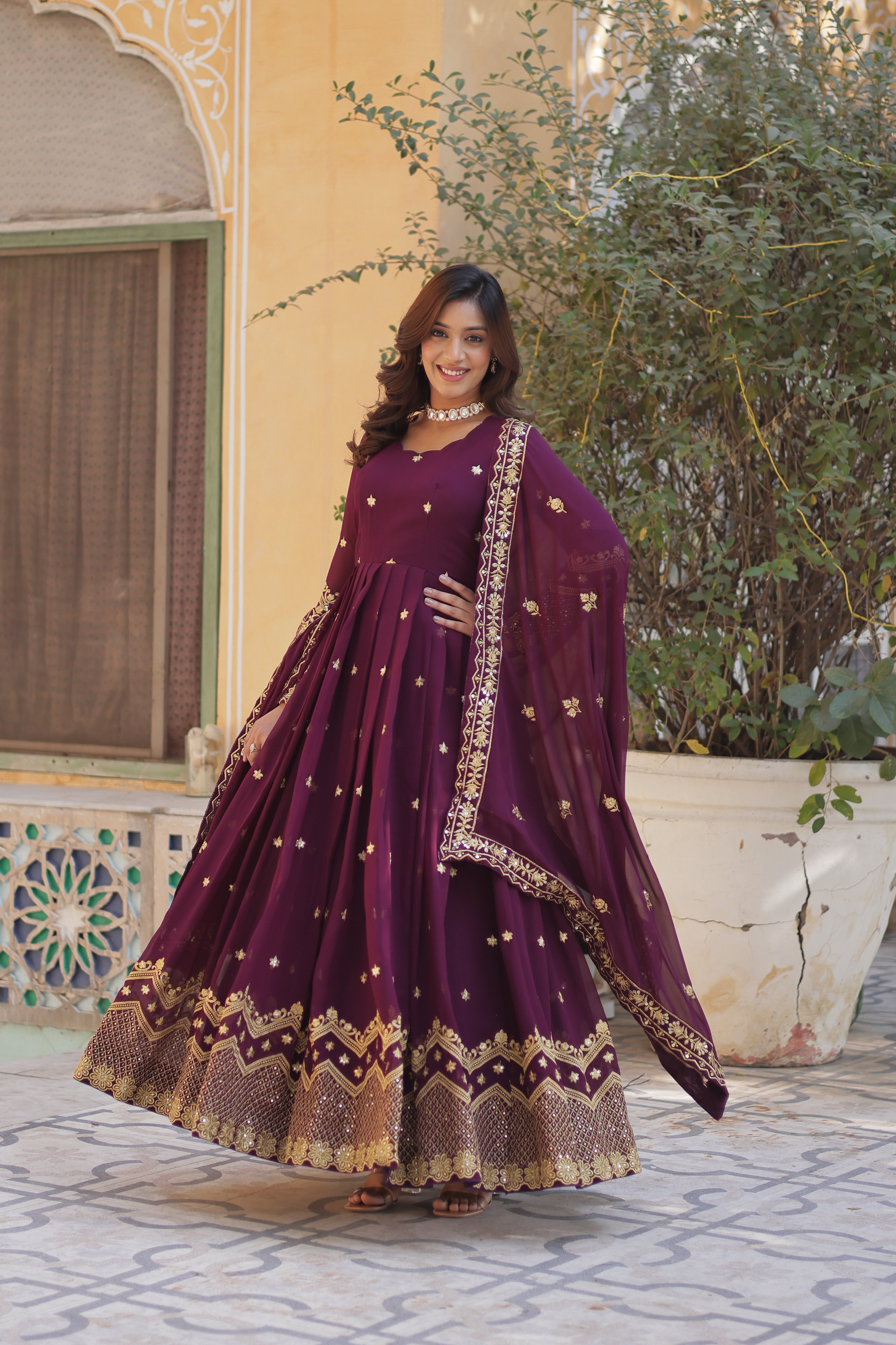 embroidered gown with dupatta main