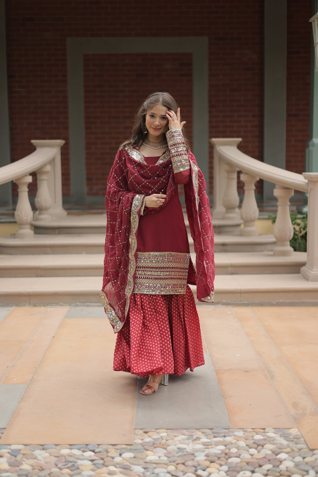 embroidered sharara suit set 
