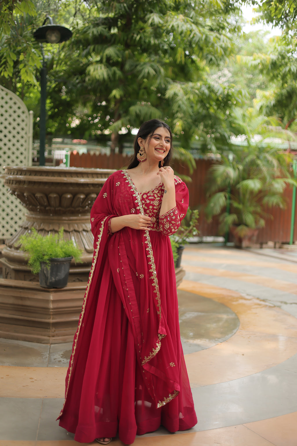 georgette embroidered gown with dupatta 