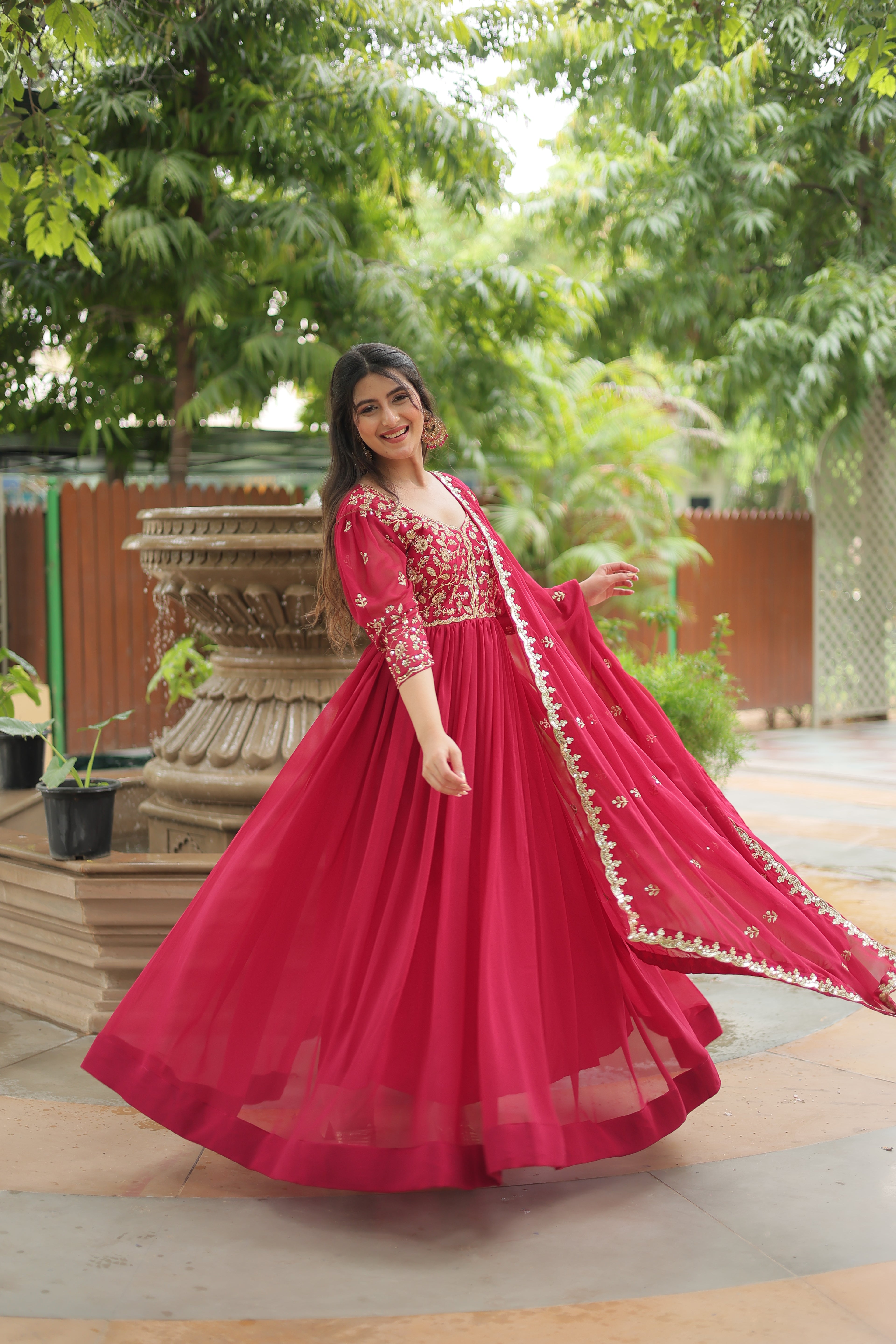 georgette embroidered gown with dupatta 