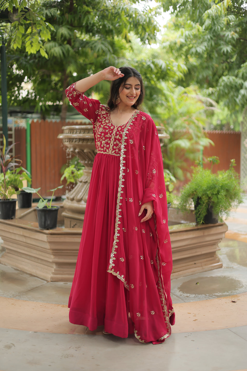 georgette embroidered gown with dupatta 