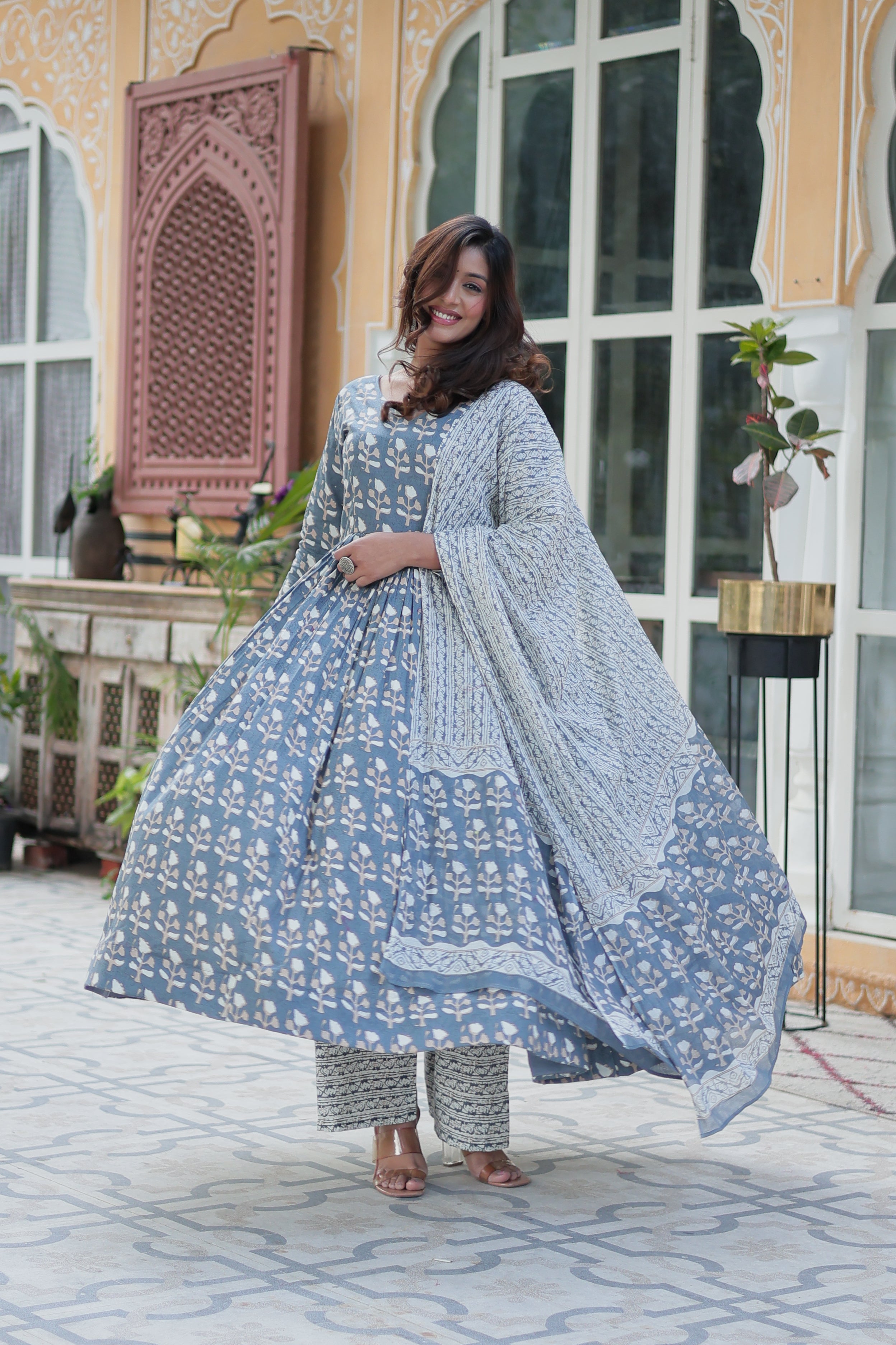 grey cotton kurta sets with dupatta 