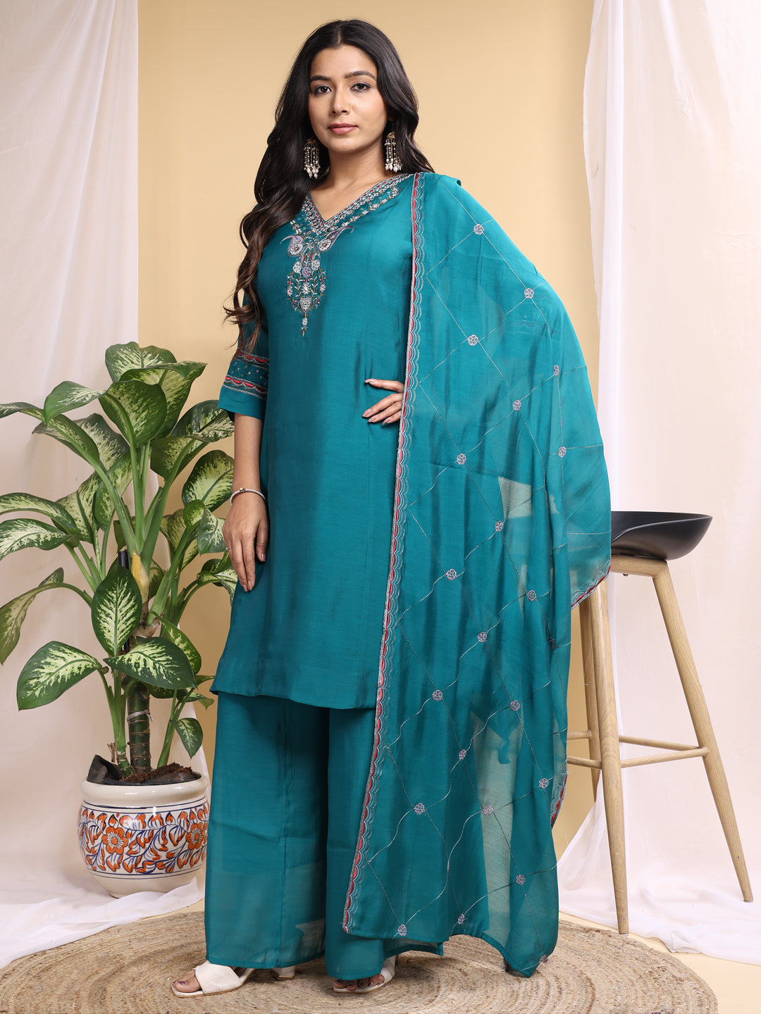 Rama Mal Cotton Embroidery With Hand Work Kurta Set