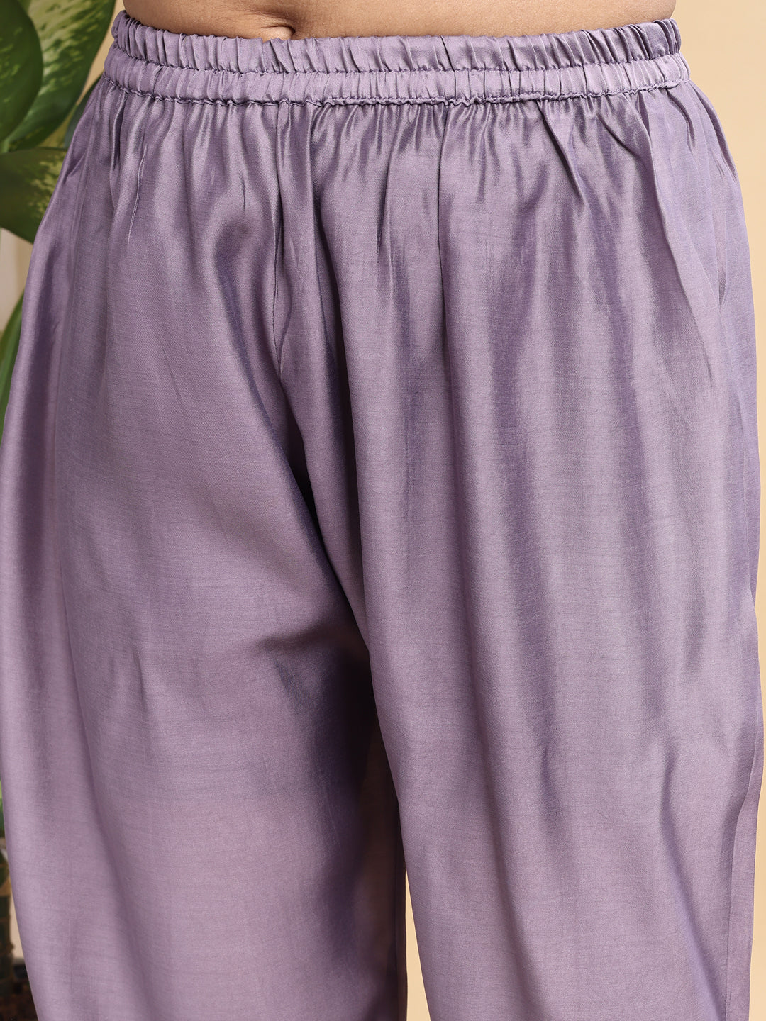 purple roman silk embroidery kurta set