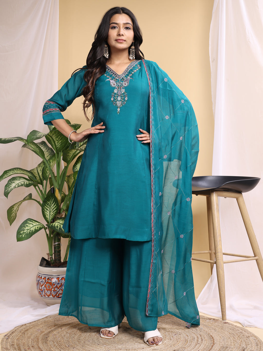 Rama Mal Cotton Embroidery With Hand Work Kurta Set