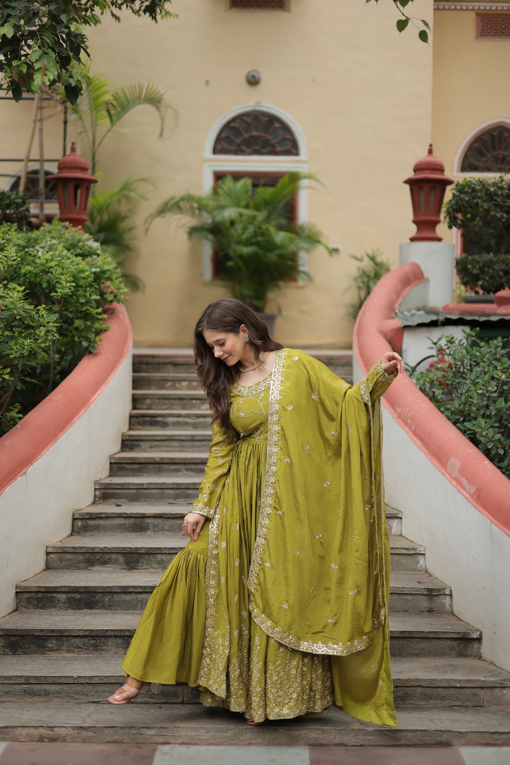 Pista Embroidered Kurta Sharara Suit