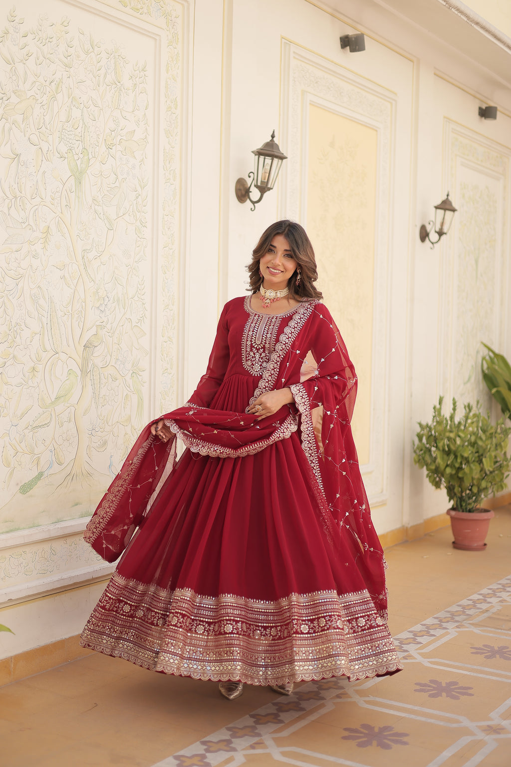 maroon embroidered gown main
