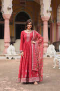 maroon embroidered gown with dupatta main