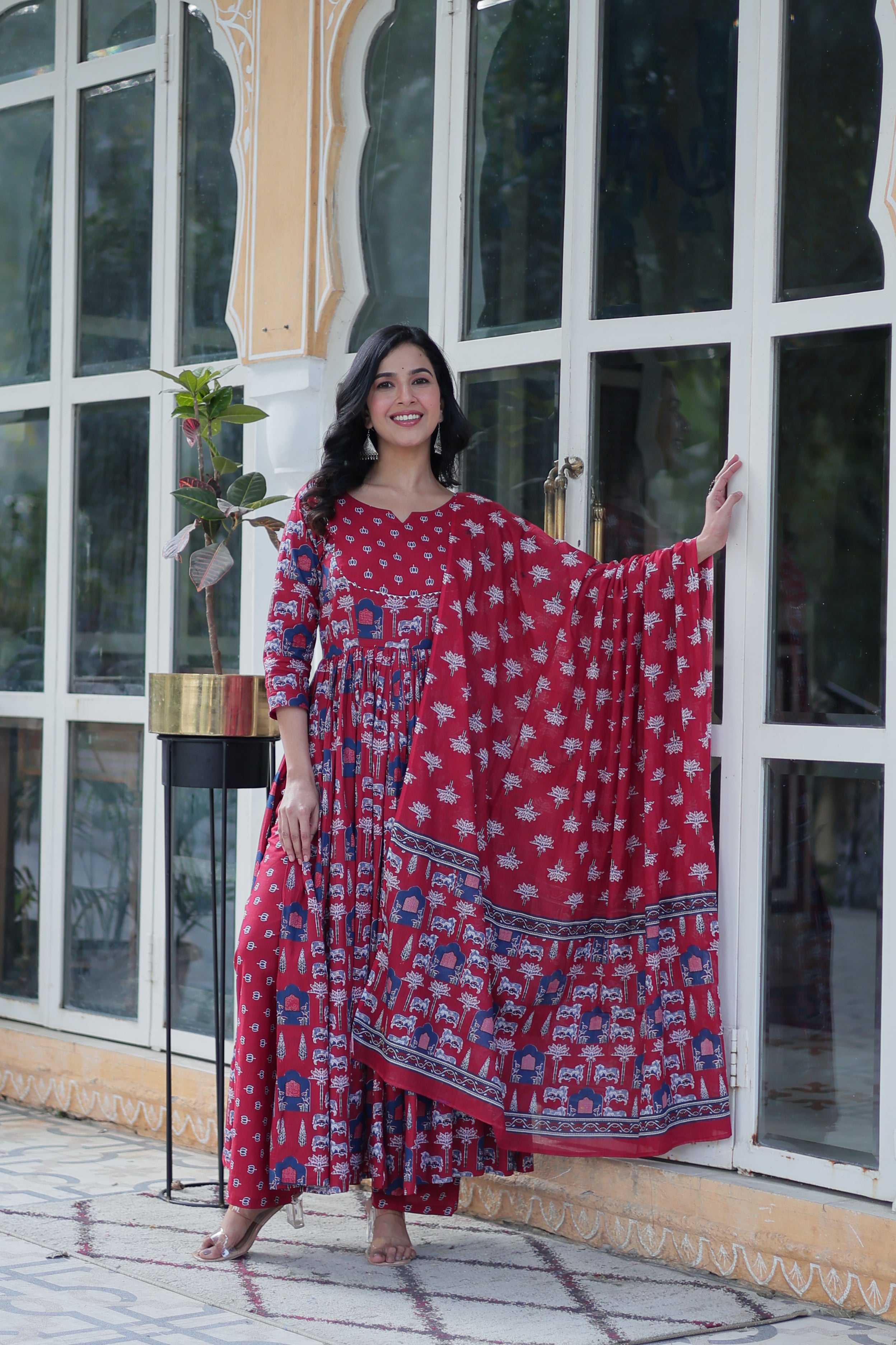 maroon long kurta plazo 