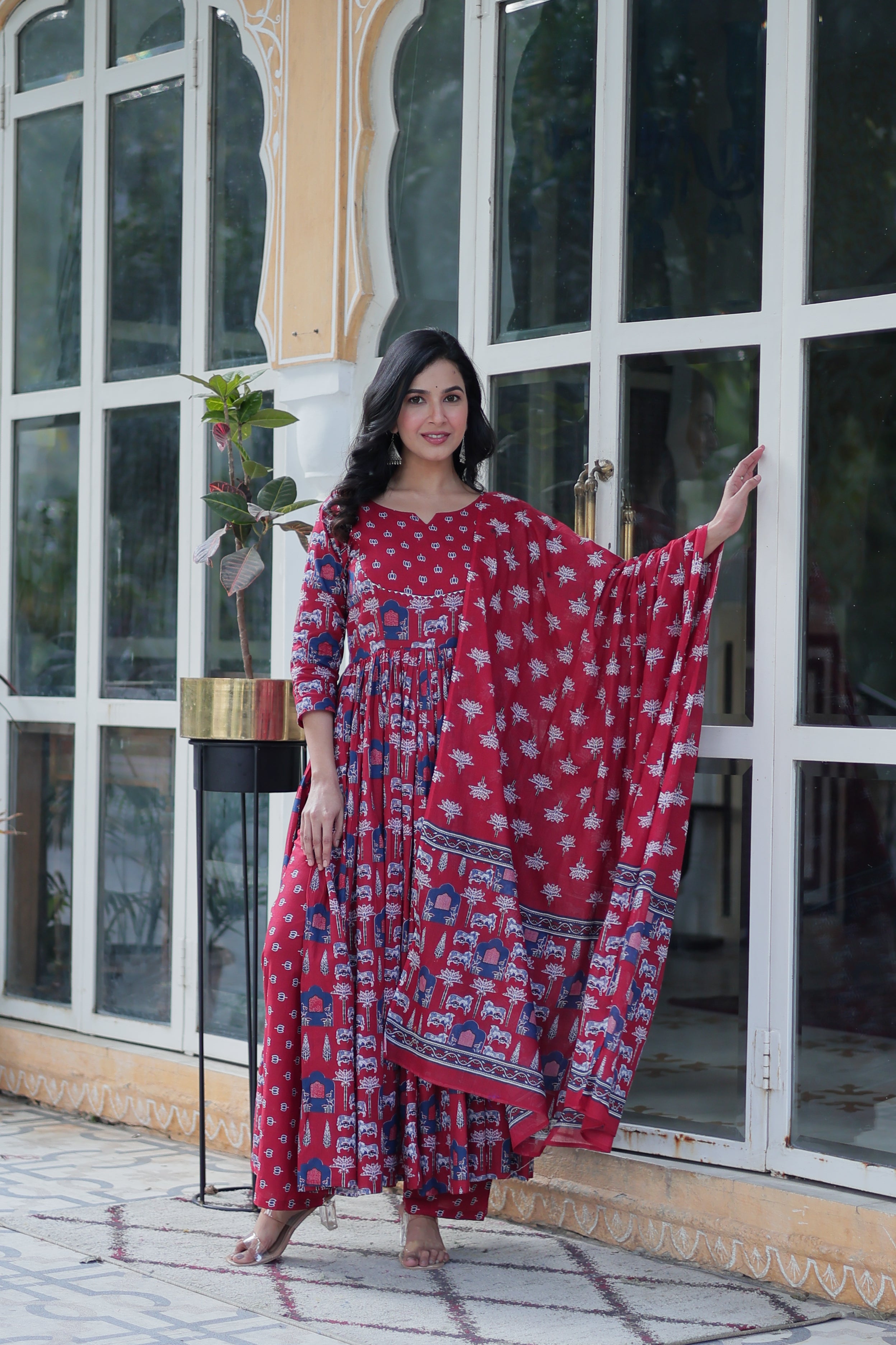 maroon long kurta plazo 