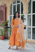 orange cotton kurta sets with dupatta 