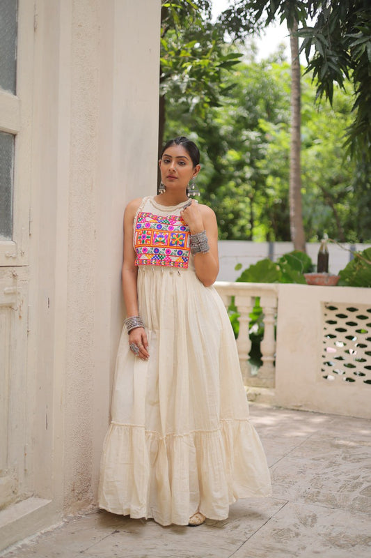 Kora cotten navratri white garba gown