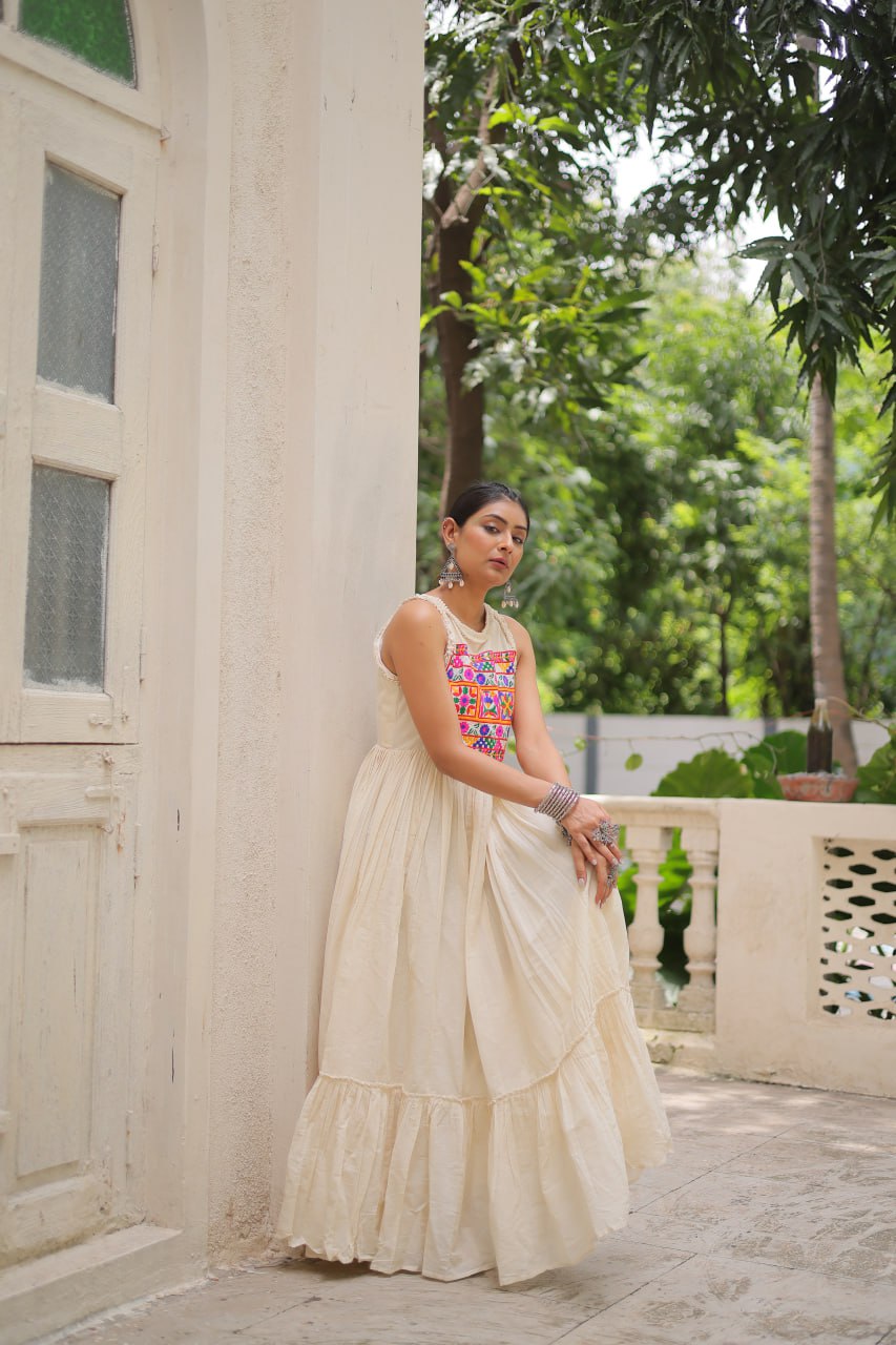 Kora cotten navratri white garba gown