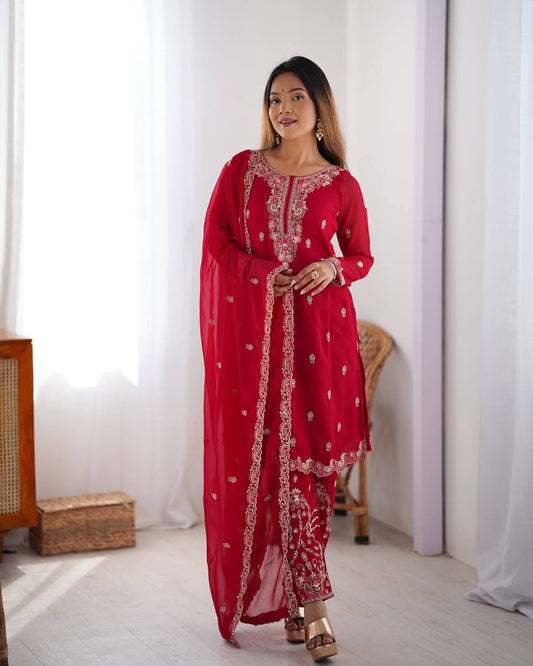 Red Kurta Pant Set For Women