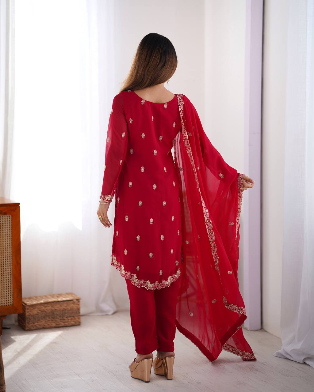 Red Kurta Pant Set For Women
