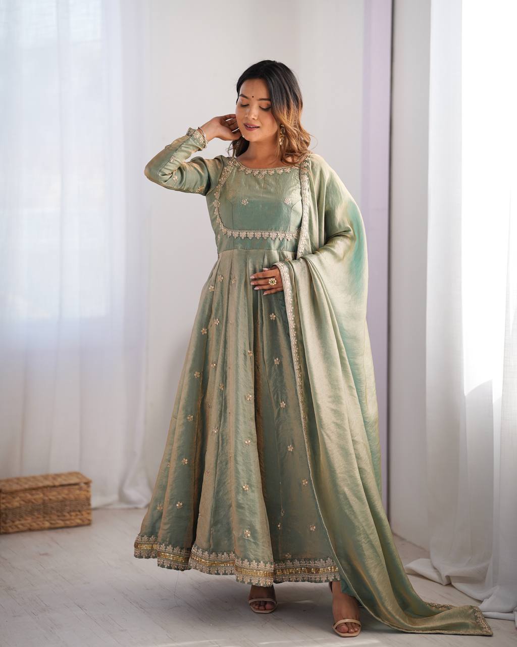Pista Silk Festive Anarkali Suits