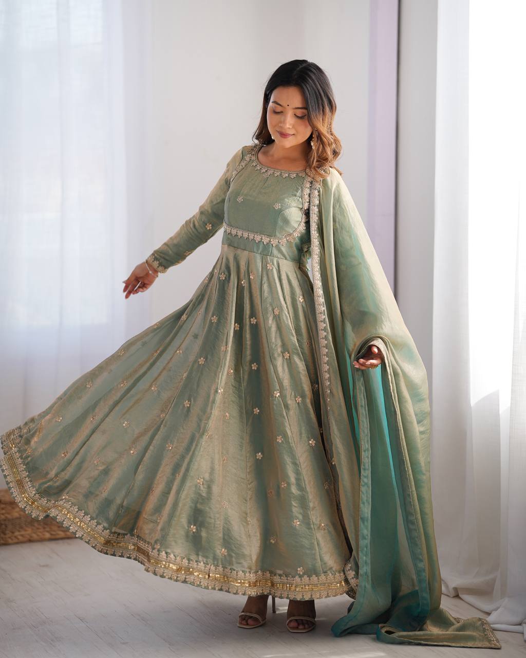 Pista Silk Festive Anarkali Suits