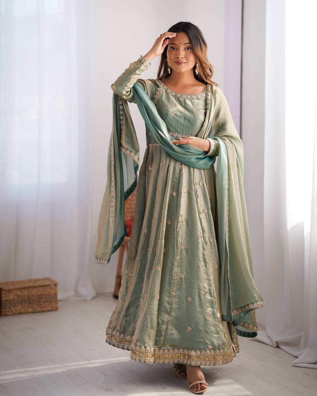Pista Silk Festive Anarkali Suits