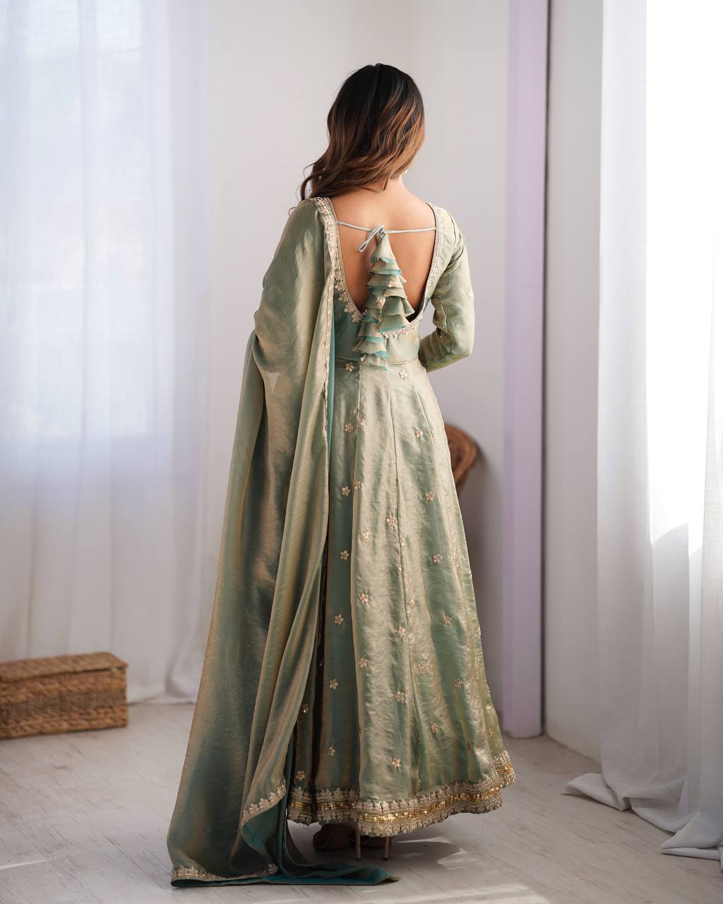 Pista Silk Festive Anarkali Suits