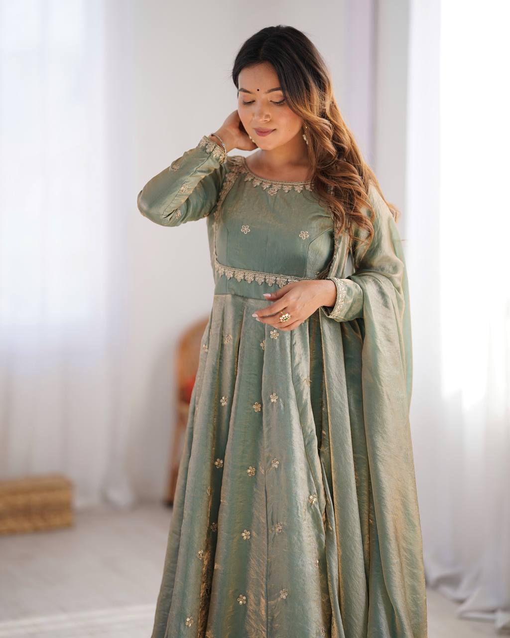 Pista Silk Festive Anarkali Suits