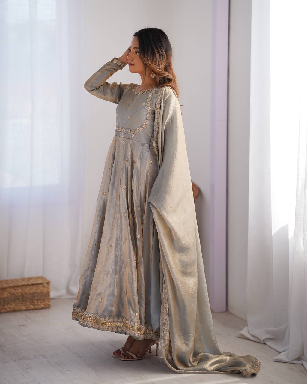Grey Anarkali Suit Set