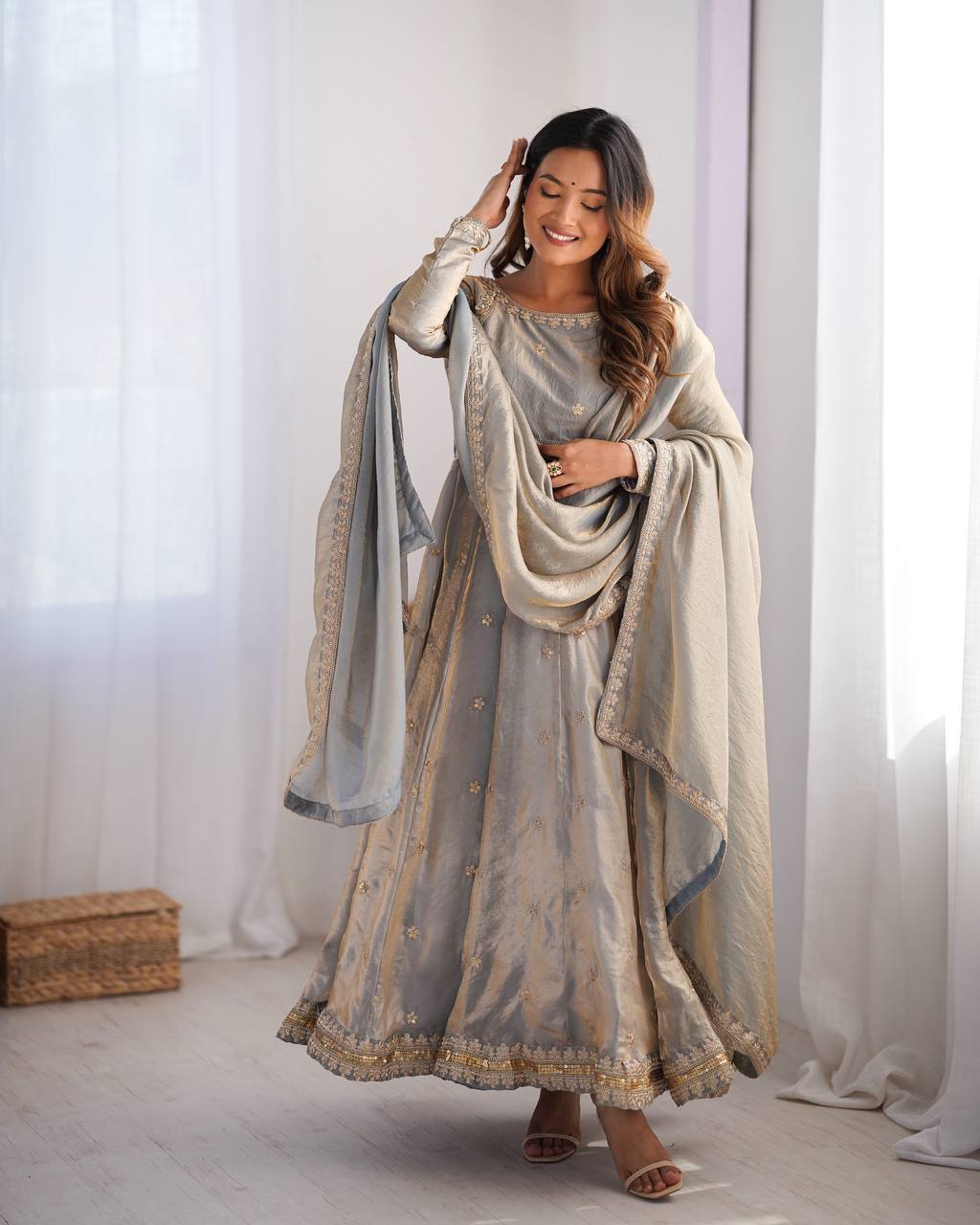 Grey Anarkali Suit Set