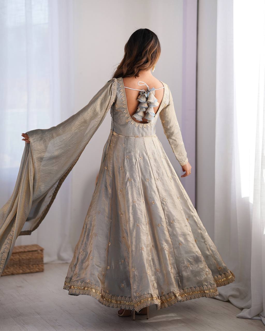 Grey Anarkali Suit Set