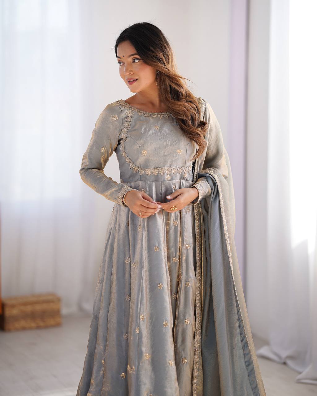 Grey Anarkali Suit Set