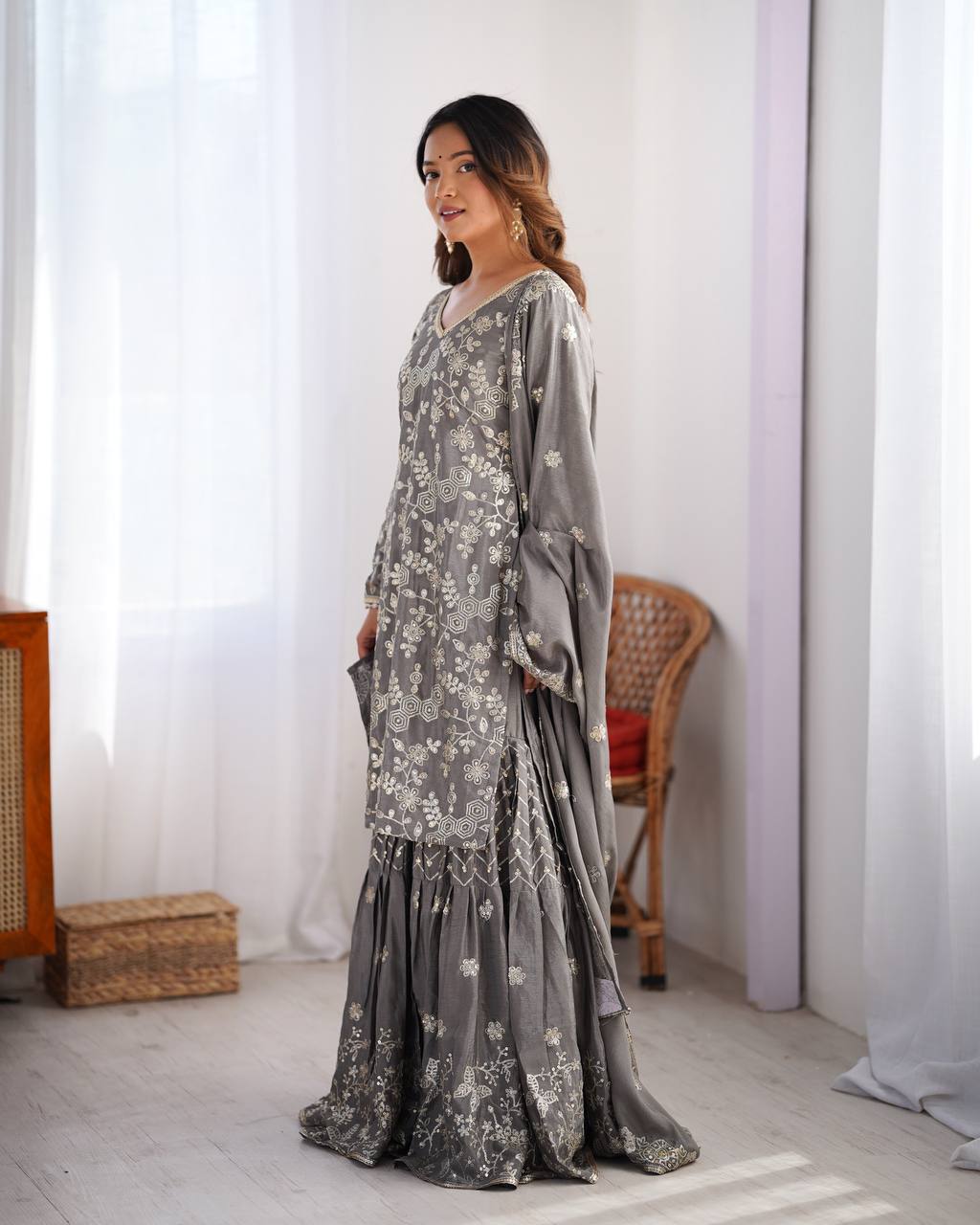 Grey Festive Sharara Suit