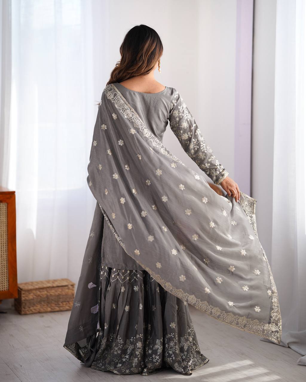 Grey Festive Sharara Suit