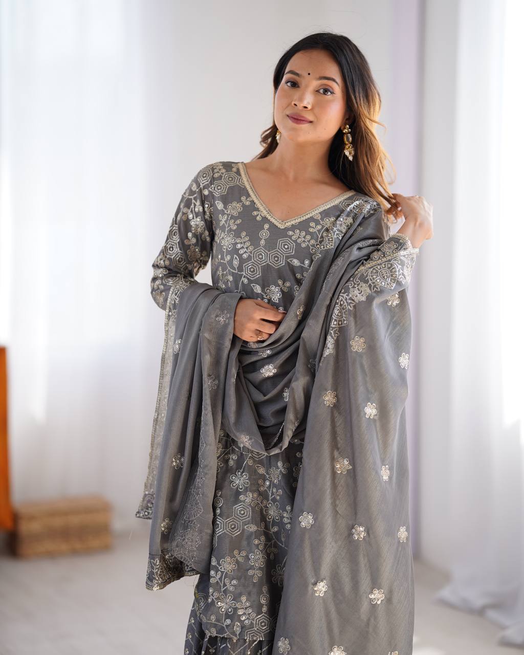 Grey Festive Sharara Suit