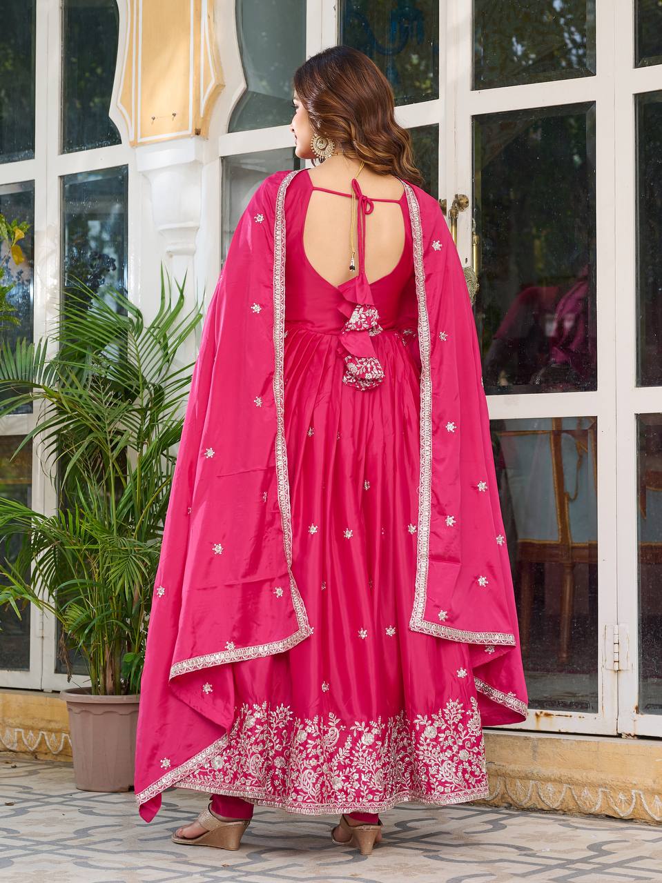 Pink Silk Anarkali Suit Set With Dupatta