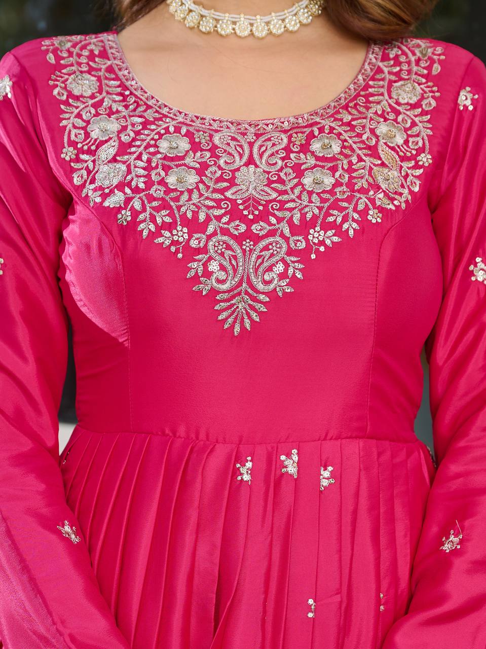 Pink Silk Anarkali Suit Set With Dupatta