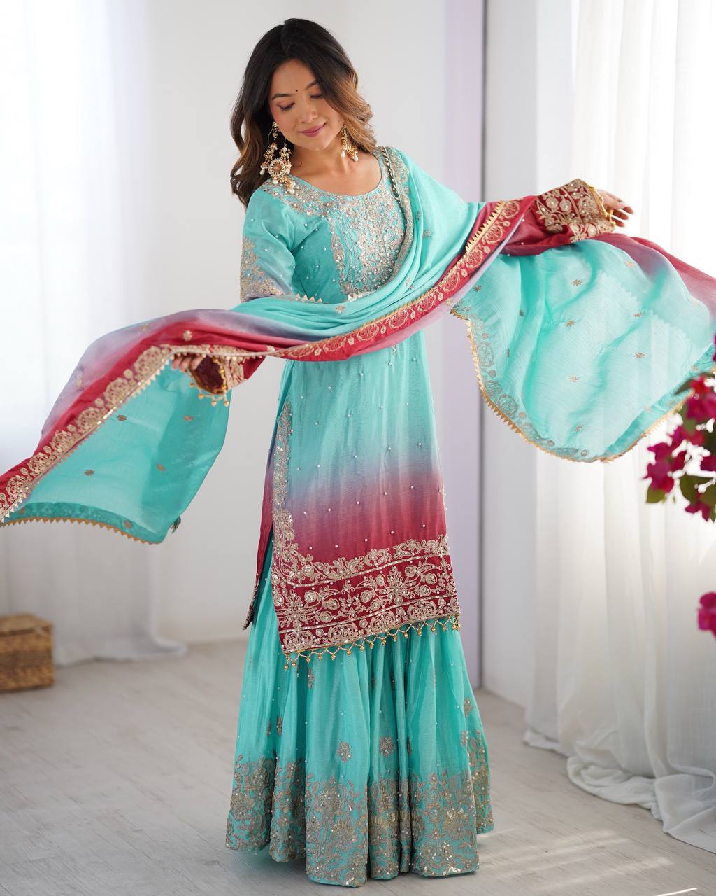 Sky Blue Sharara Dress For Wedding