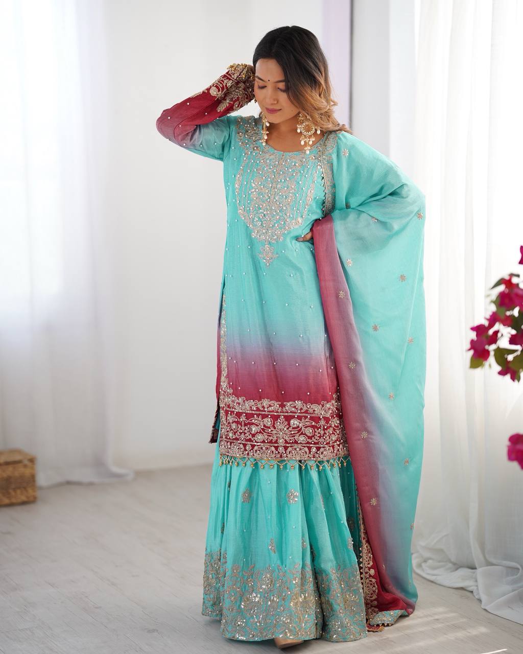 Sky Blue Sharara Dress For Wedding