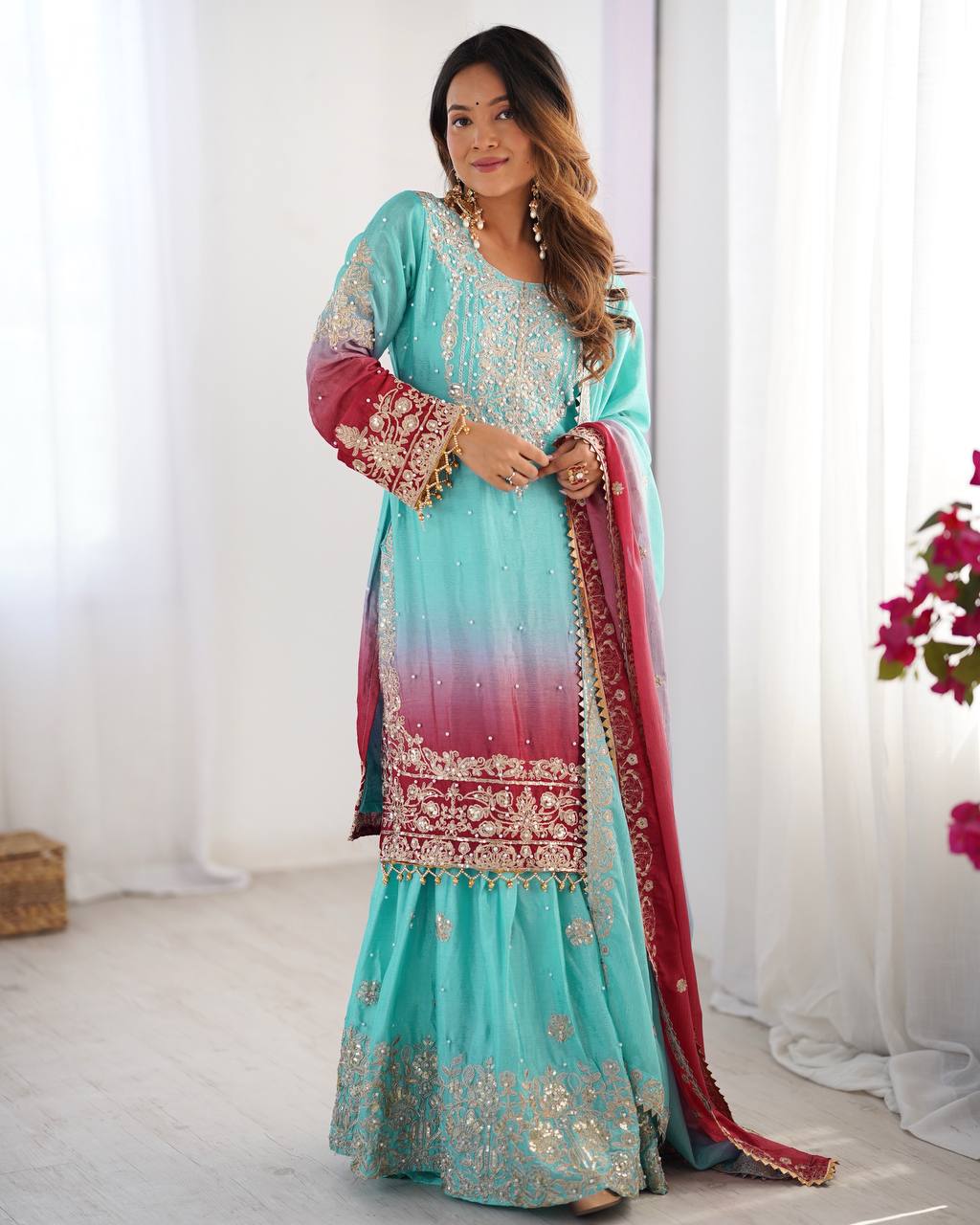 Sky Blue Sharara Dress For Wedding