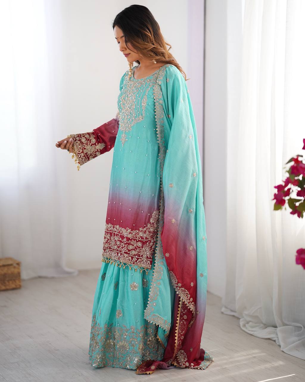 Sky Blue Sharara Dress For Wedding