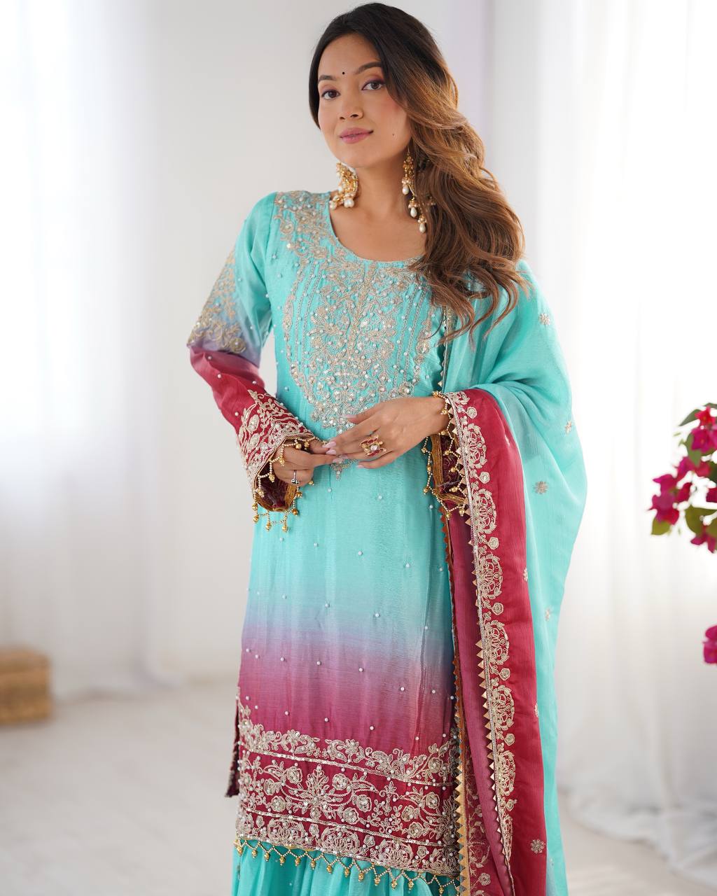 Sky Blue Sharara Dress For Wedding