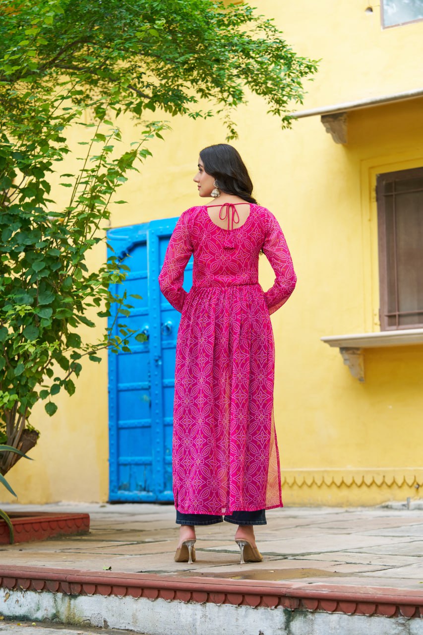 Pink banthej print and katchi patch work Garba Outfits Online