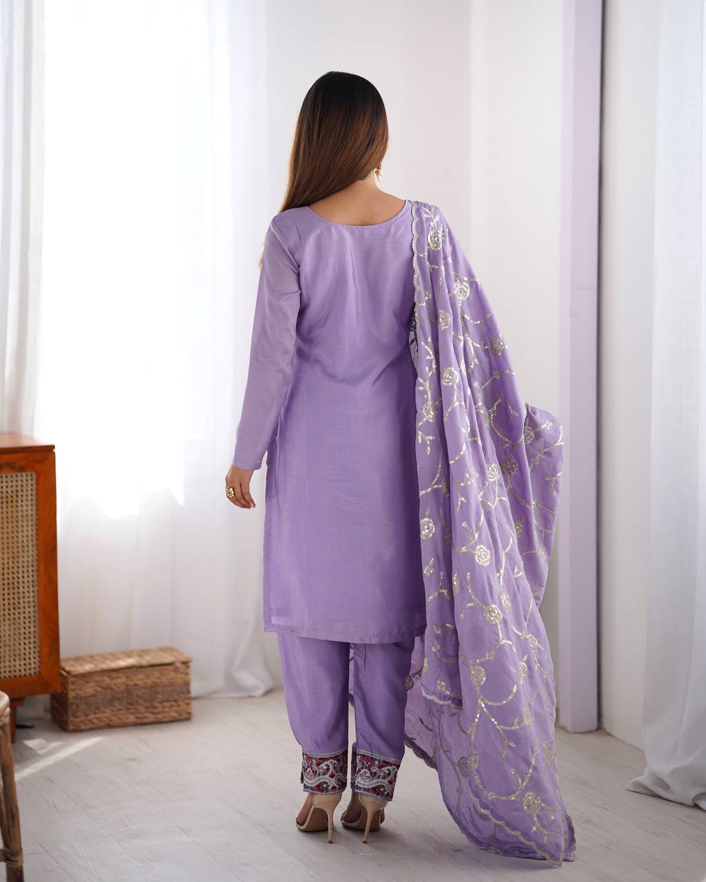Lite Purple Chinon Kurta Set