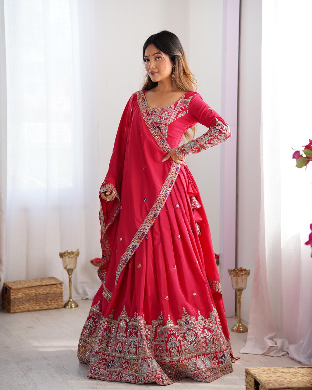Red Sequnce Work Chaniya Choli
