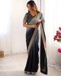 Lace Work Chinon Black Saree