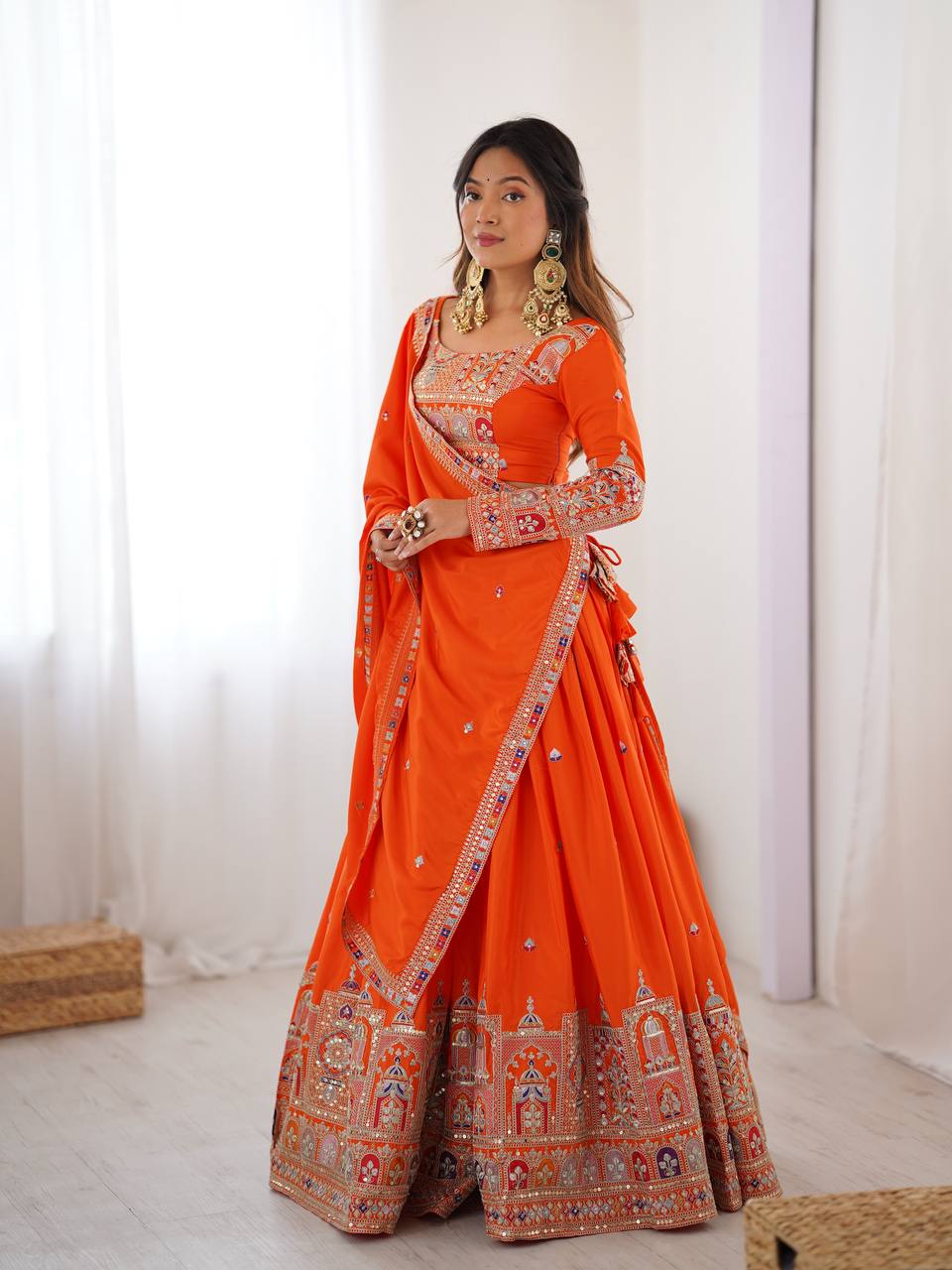 Orange Sequnce Work Chaniya Choli